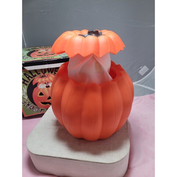 Animated Halloween Pumpkin with Ghost Inside Decoration Rare 8” w/ Box - Picture 5 of 5